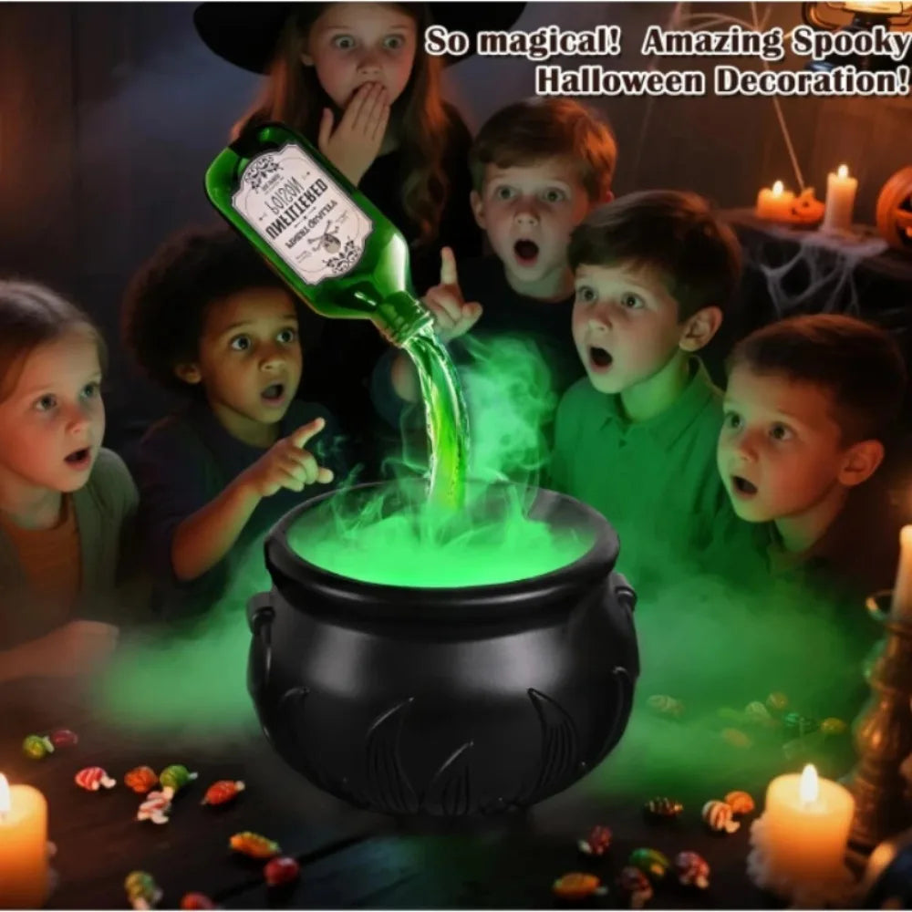 Halloween dekoration - häxkittel med dimma & LED-ljus