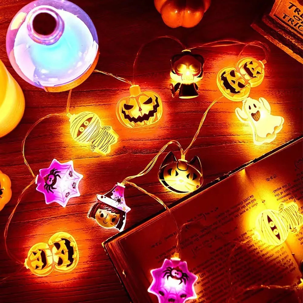 Halloween dekoration - Ljusslinga pumpa, spöke & spindelnät