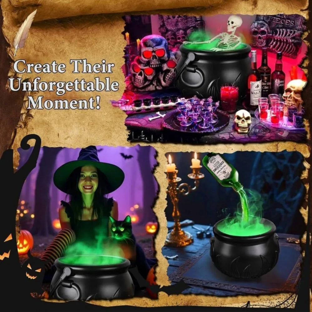 Halloween dekoration - häxkittel med dimma & LED-ljus