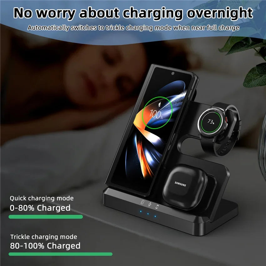 3-i-1 Trådlös Laddningsstation för Smartphones