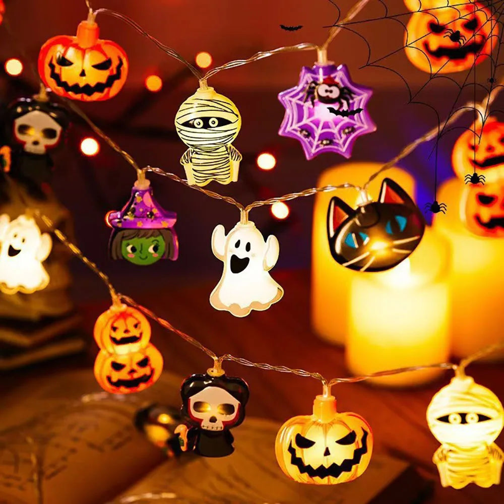 Halloween dekoration - Ljusslinga pumpa, spöke & spindelnät