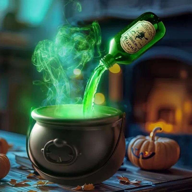 Halloween dekoration - häxkittel med dimma & LED-ljus