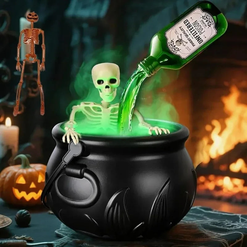 Halloween dekoration - häxkittel med dimma & LED-ljus