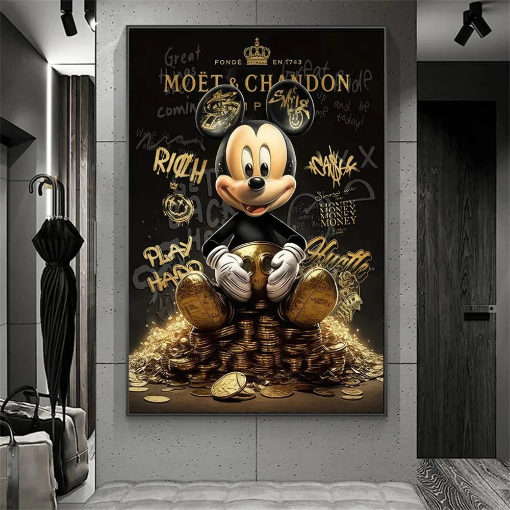 Rich Mickey Golden Canvas Painting