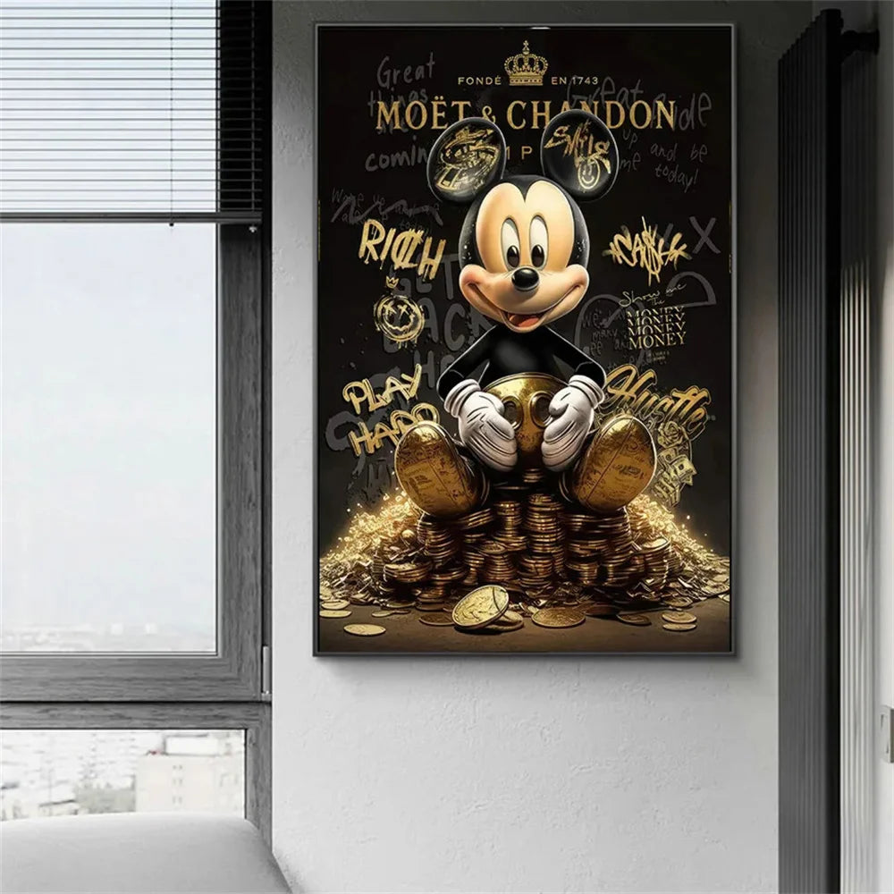 Rich Mickey Golden Canvas Painting