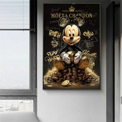 Rich Mickey Golden Canvas Painting