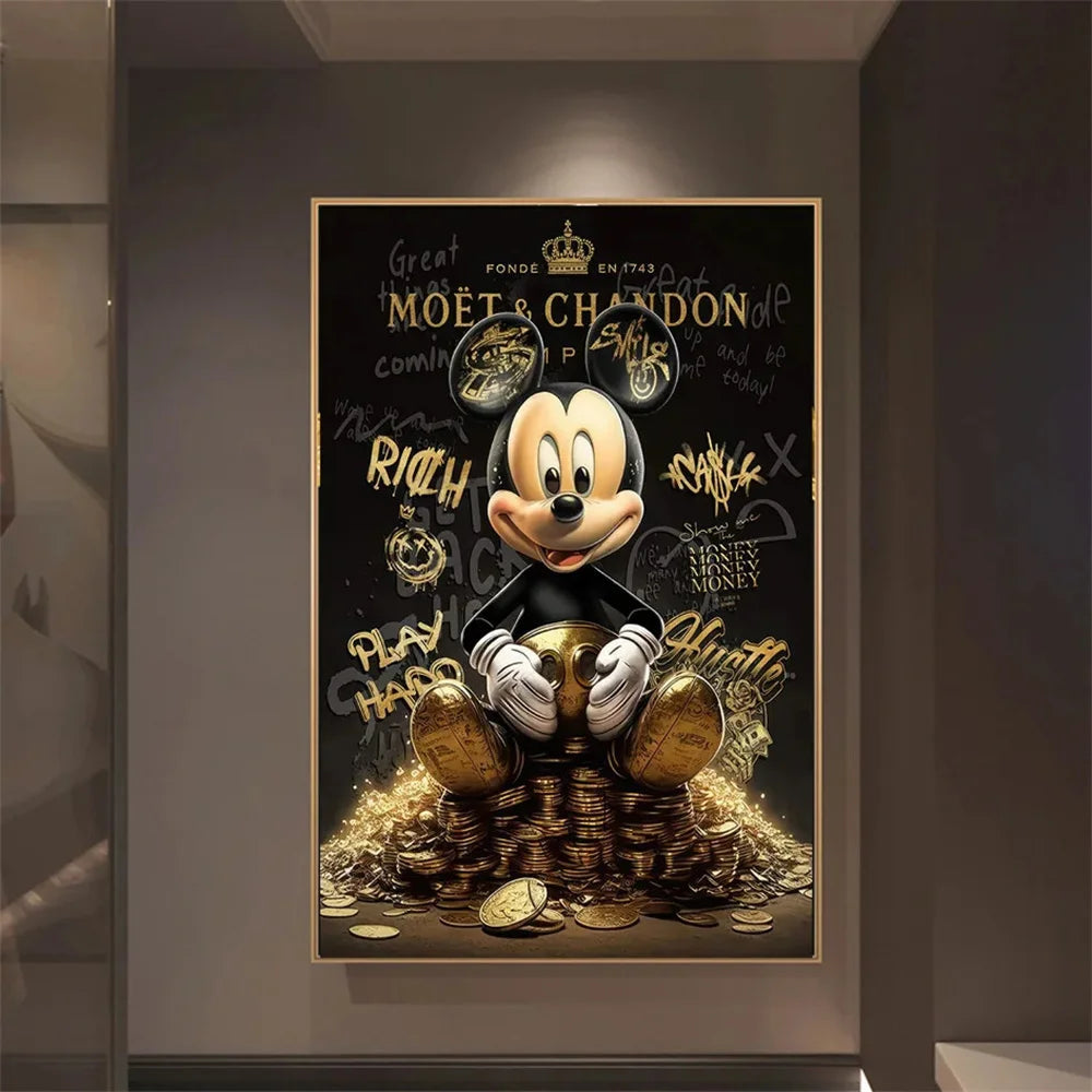 Rich Mickey Golden Canvas Painting