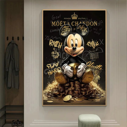 Rich Mickey Golden Canvas Painting