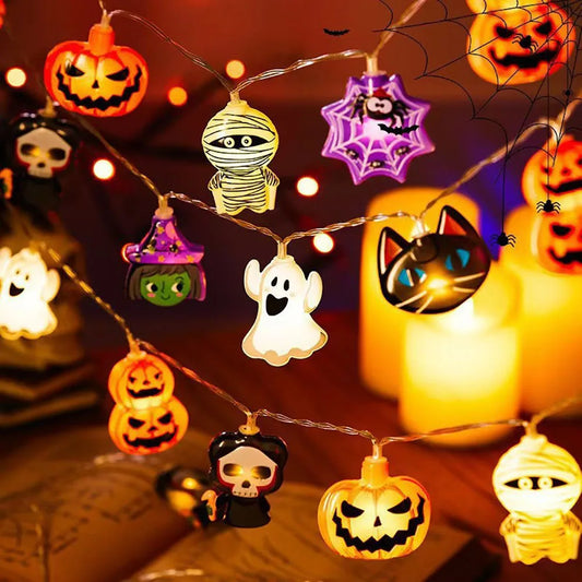 Halloween dekoration - Ljusslinga pumpa, spöke & spindelnät