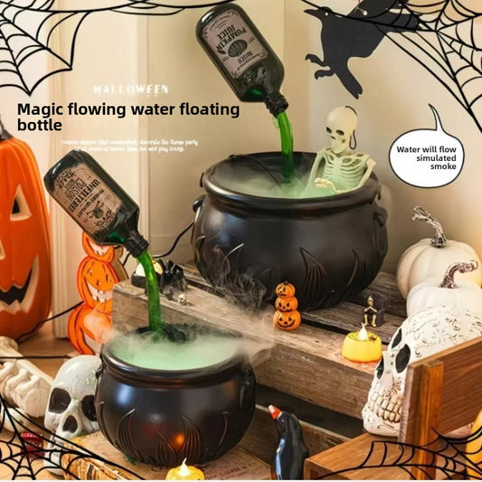 Halloween dekoration - häxkittel med dimma & LED-ljus