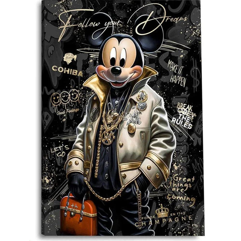 Rich Mickey Golden Canvas Painting